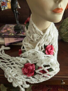 Hand Crochet Roses Scarve